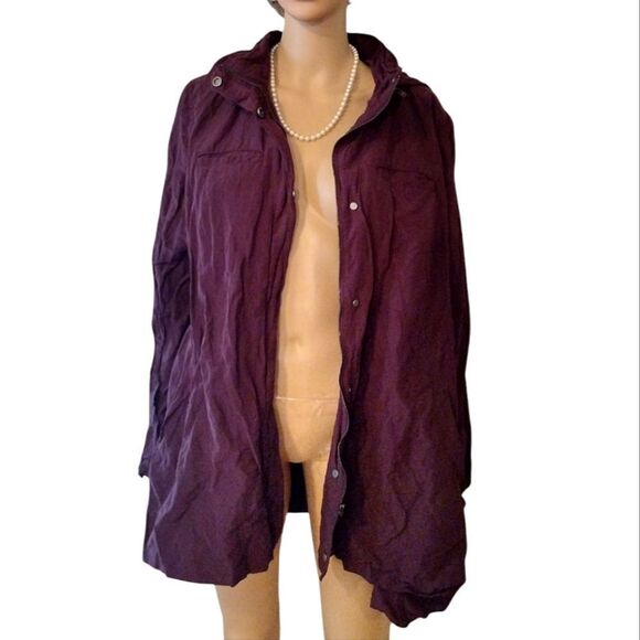 Eileen Fisher Women's Size Large Dark Purple Maroon Rain Coat Jacket w/ Pockets - Picture 1 of 13